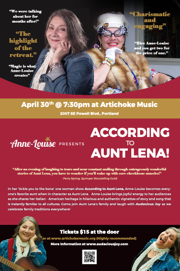 According to Aunt Lena at Artichoke Music on April 30th